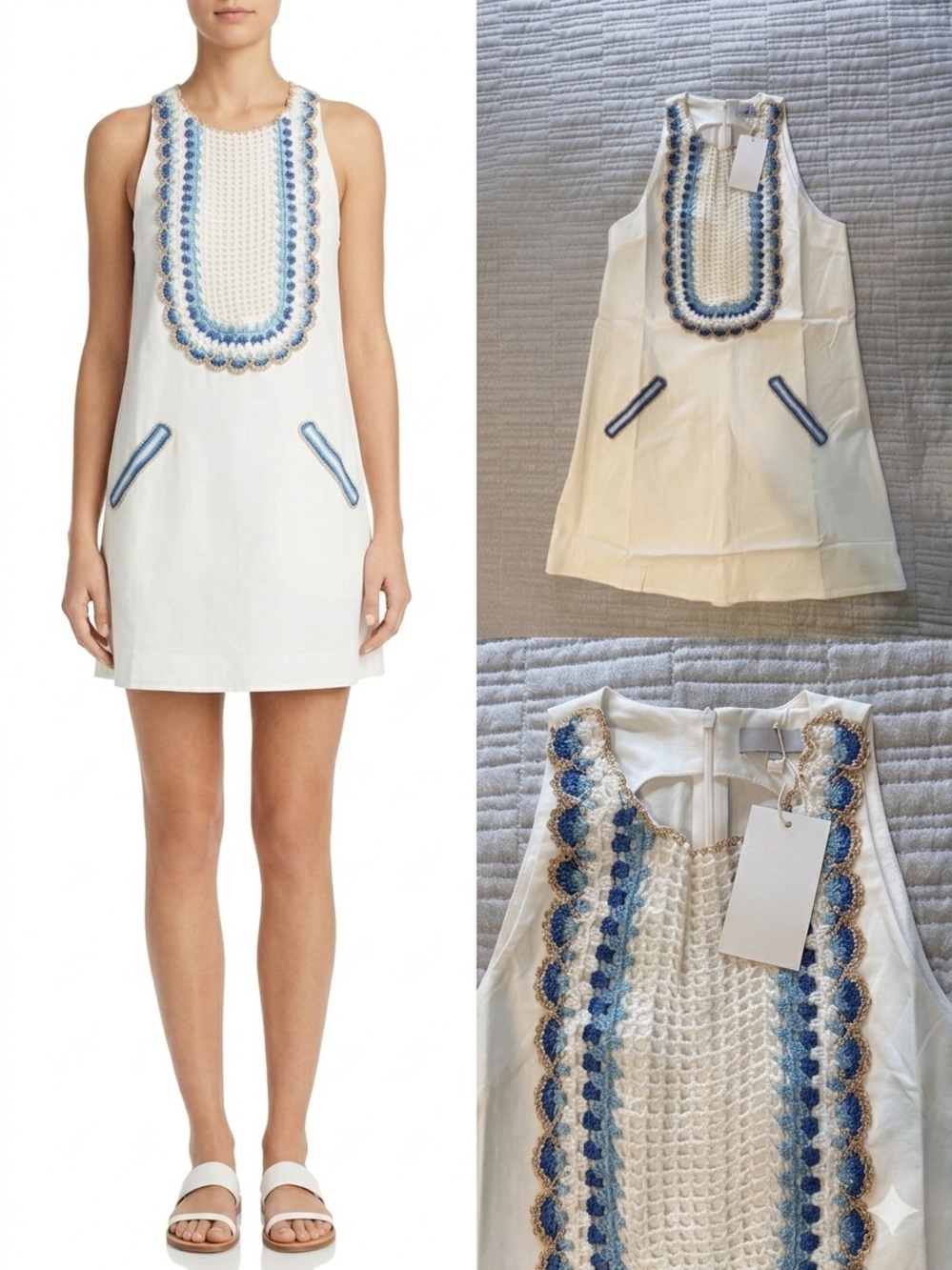NWT My Beachy Side White Arya Mini Dress Ivory Crochet Shift SZ SMALL Coverup